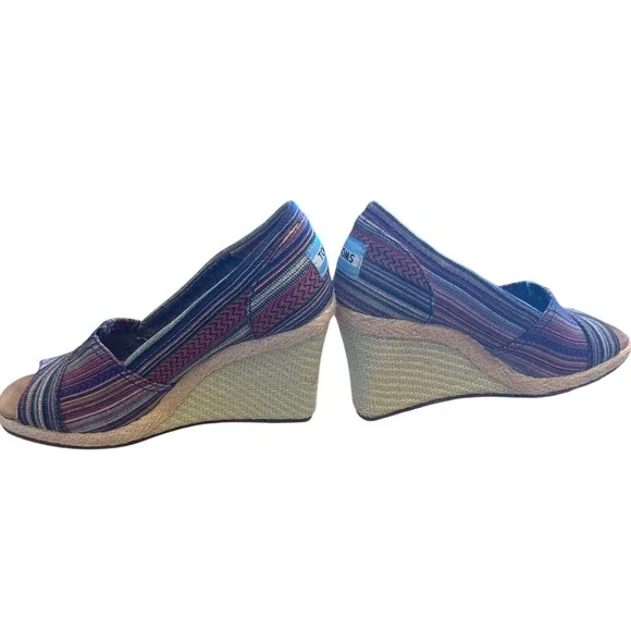 TOMS‎ Women's Espadrille Wedge Multi Stripe Peep Toe W5.5 - Picture 4 of 6